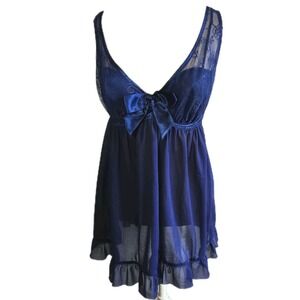 Cacique Blue Babydoll Top Nightgown Size 18/20 Satin Bow Lingerie Nightie